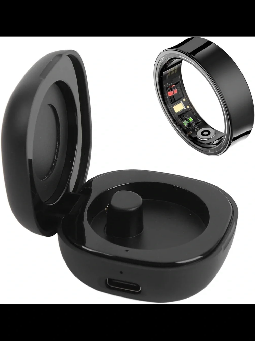 SmartHealth Black Smart Ring Fitness Sleep Tracker 5ATM w/ Charging Case Size 8